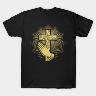 Cross of the Lord Jesus Christ and hands in prayer T-Shirt